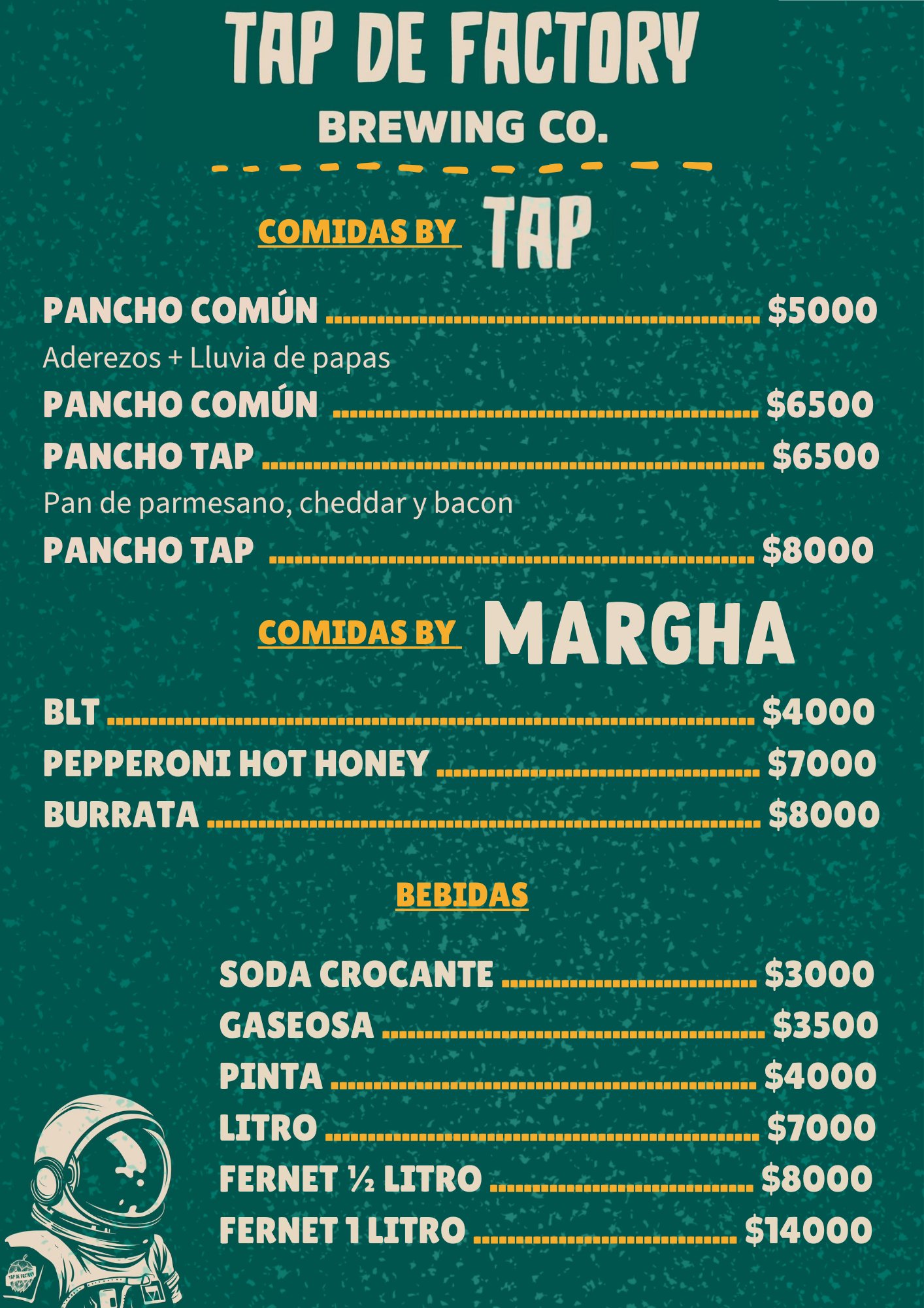 Menú Tap de Factory